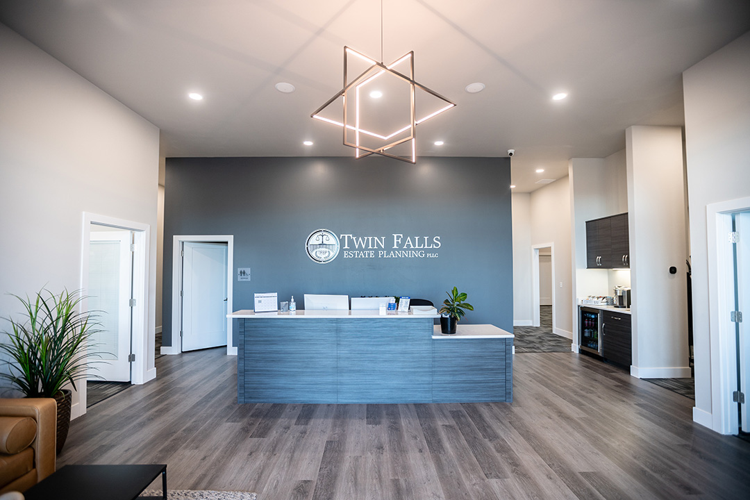 Inside view of the Twin Falls Estate Planning office building, at the front desk